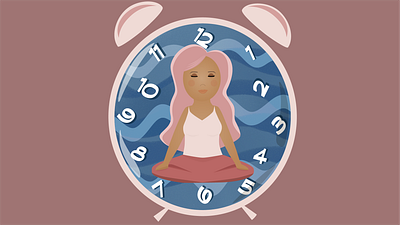 Let Time Flow adobe fresco adobe illustrator clock female flow illustration makeup meditation mindfulness peaceful purple hair relaxation sitting stillness time wave yoga zen