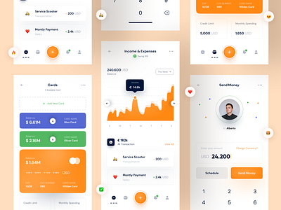 🎁 Mobile Banking - Dashboard bank app bank card card chart credit dashboad graphic income mobile app mobile ui pay payment send money transaction transfer