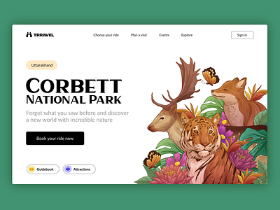 Wildlife Sanctuary Travel | Web Design alok corbett park dribbble homepage homepage design landing page landing page design travel booking trravel ui ui design uidesign ux ux design wildlife wildlife art wildlife illustration wildlife sanctuary