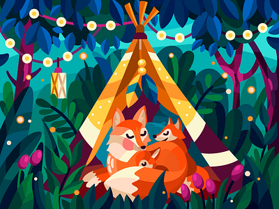 Wigwam foxes art artist artwork cartoon cartoon illustration color coloringbook design digital digital illustration digitalart family flat fox illustration illustrator ui vector vector art vector illustration