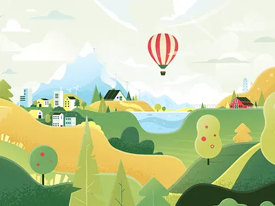 Nature balloon barn bridge buildings city forrest hill house illustration lake landscape mountain nature sky texture tower tree ui ux vector