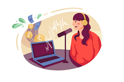 Podcast Monetizing Illustration audio broadcast communication device digital headphone headphones host illustration podcast podcasting sound speaker streaming voice