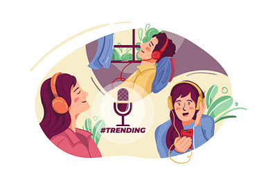 Trending Podcast Illustration audio broadcast communication device digital headphone headphones host illustration podcast podcasting sound speaker streaming voice