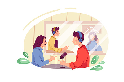 Podcast Community Illustration audio broadcast communication device digital headphone headphones host illustration podcast podcasting sound speaker streaming voice