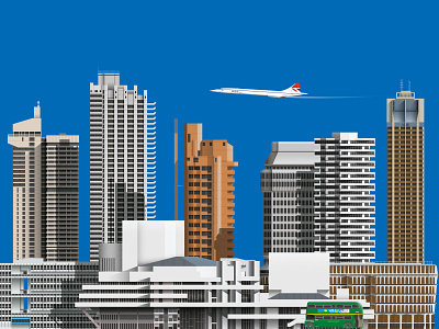 Brutalist London cityscape illustration architecture brutalism brutalist buildings bus city cityscape concorde illustration london modern skyline