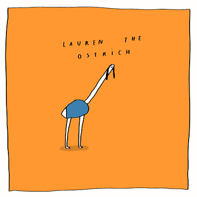 Lauren the ostrich banana shelf cartoon comic fun humour illustration ostrich