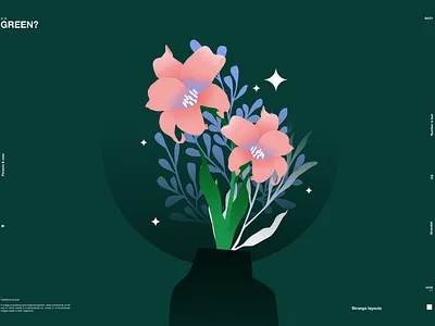 Pink flowers in green abstract composition floral flowers flowers illustration illustration laconic minimal poster vase