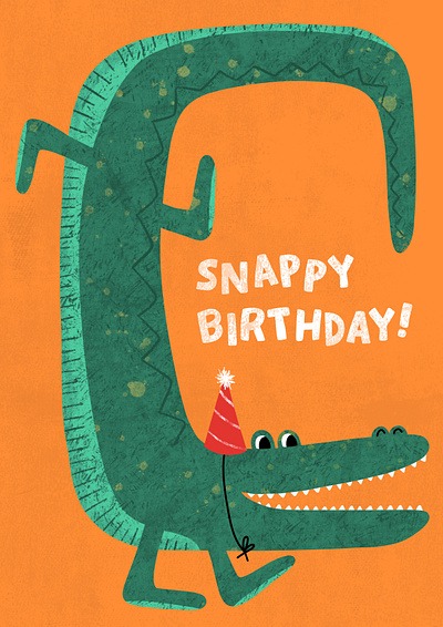 Snappy Birthday animal art animal illustration birthday birthday card childrens art crocodile greetingcard greetings card illustration illustrator orange procreate