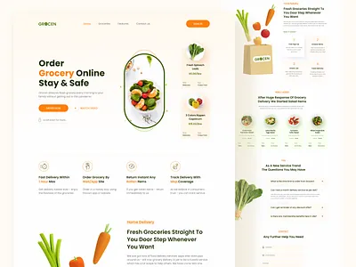 Grocen - Online Grocery Delivery clean food delivery grocery store online store orange ui user interface webdesign website
