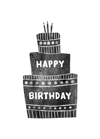 Monochrome Birthday Cake birthday birthday cake greetings card illustration illustrator monochrome procreate