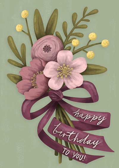 Birthday Flower Bouquet On Mint birthday flowers greetings card illustration illustrator procreate surface pattern design