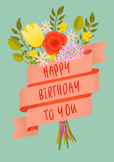 Birthday Bouquet Card birthday colourful flowers greetings card illustration illustrator procreate surface pattern design