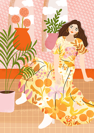 Editorial illustration girl in dress art artwork design digital editorial art flower illustration flower pattern girl illustration illustration art pattern women