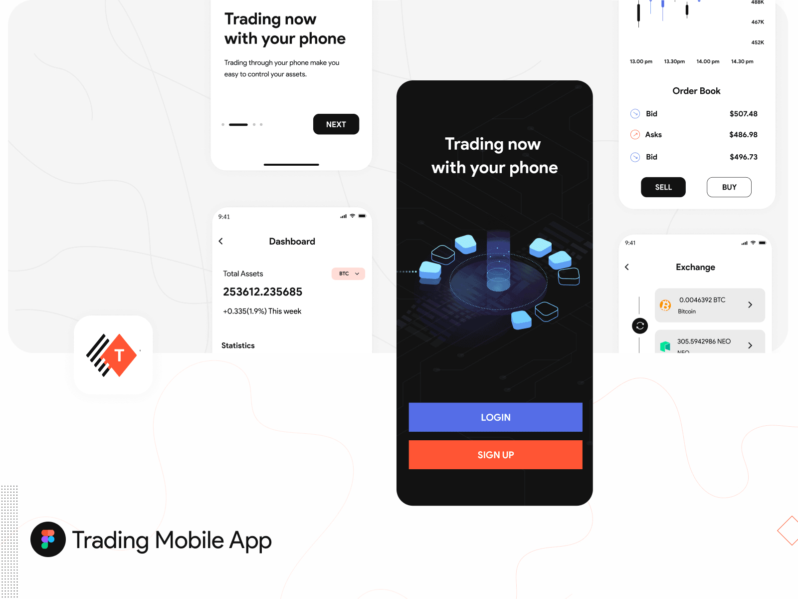 Trading app analytics app design bank chart crypto currency dark theme design finance financial fund invest mobile app portfolio stocks trading tradingapp ui uiux ux design