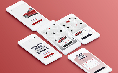 Rental: An electric car rental app branding design mobile ui red rental tesla ui ux