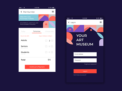 App - Museum art brand clean colorful colors design illustration interaction interaction design interface ios minimal mobile mobile app mobile design mobile ui museum ui uidesign ux