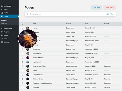 Quick look featured images in Index app figma image index product design quick look table ui web app wordpress