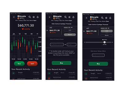 Crypto Trader App Screens #1, #3, #4 adobexd app app concept app design appconcept appdesign bitcoin bitcoin app bitcoin wallet invest investing investing app mobile mobile investing app stocks ux