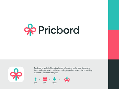 Pricbord - Logo Design 📍 a b c d e f g h i j k l m n board branding experience female feminine gift gifts grow location logo loyalty o p q r s t u v w x y z pin platform pricbord ribbon shop shopping woman