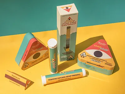 Cannabis Packaging 420 california cannabis branding cannabis packaging child resistant cloud colorful creative edible illustration joint matchbox package design packaging pyramid third eye vape vintage yellow