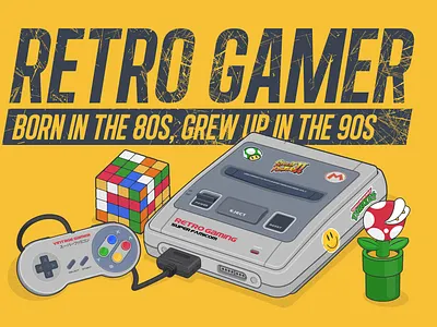 Retro Gamer 1990 controller gamer mario nintendo piranha plant retro rubiks cube street fighter super famicom