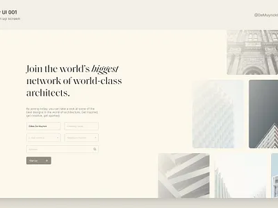DailyUI 001 - Sign up screen architect architecture architecture website daily daily ui dailyui dailyui 001 inter log in login login form login page sans serif sign up sign up form sign up page sign up ui signup web website