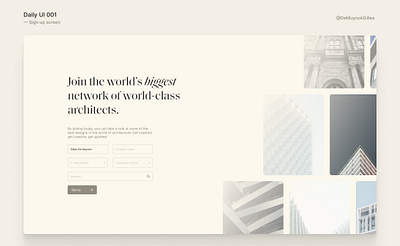 DailyUI 001 - Sign up screen architect architecture architecture website daily daily ui dailyui dailyui 001 inter log in login login form login page sans serif sign up sign up form sign up page sign up ui signup web website