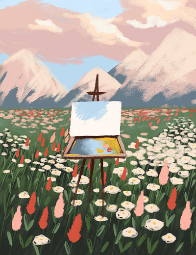 Inspiration adobe photoshop art artist digital art digital illustration drawing drawings easel field flowers iinspiration illustration landscape mountains nature process summer