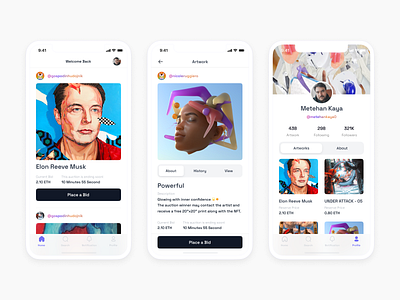 NFT Marketplace App Design app blockchain crypto ethereum mobile nft nftart nfts shop ui uidesign