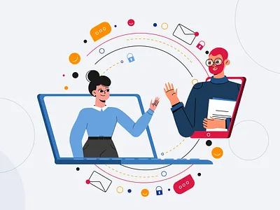 VisaRight 2danimation animation character clean communication dialog digital illustration laptop man notebook office phone woman