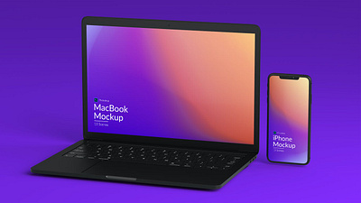 Iphone and MacBook Promo Mockups blue chic cold gradient holographic iphone iphone mockup iphone mockups macbook minimal multiple online presentation purple realistic simple store web promo web store website