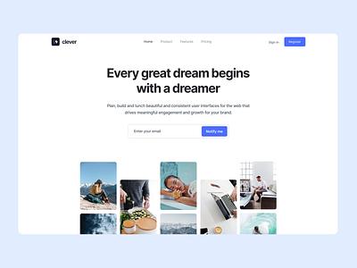 Clever: Landing Page bootsrtap clean clear clever dailyui desktop figma flat gallery landing page landingpage minimal mockup motion template ui uiux ux web webdesign