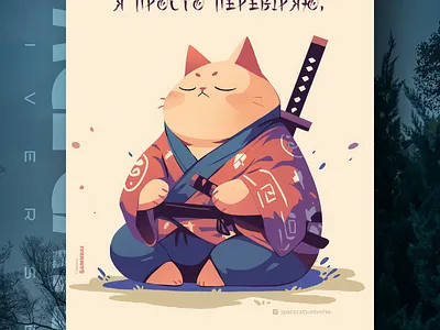 Мудрість від котана ai branding cat daliy design illustration poster print