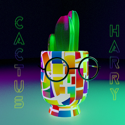 Harry the Geeky Cactus 3d animation belnder branding colorful graphic design illustration minimalist motion graphics photoshop stylized