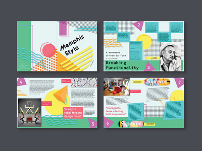 Memphis Style History Booklet adobe adobe illustrator adobe indesign bold booklet color design magazine memphis style patterns spread design