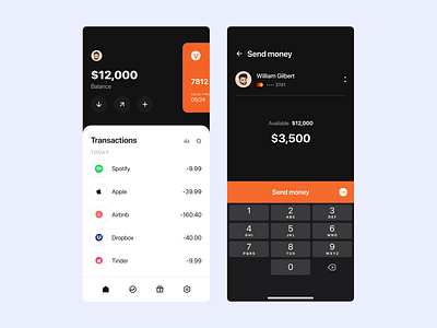 Banking App app app design application bank app bank card bank ui banking banking app banking website black mobile ui money send money transaction uiux