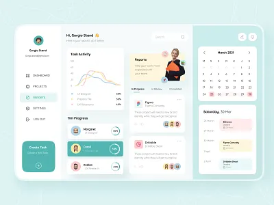 Project Managenemet Dashboard app button calendar create dashboard design dribbble figma project management report setting statistic task manager tasks ui uidesign uiux web web design webdesign