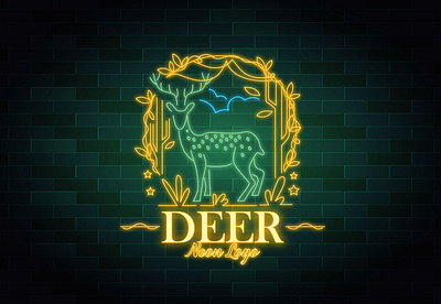 Deer ornamental neon logo animal branding buck concept deer forest glowing jungle landscape logo mascot neon typography vector