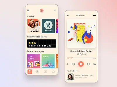 Podcast mobile app adobexd app design audio app branding concept createwithadobexd dailyui design app interface minimal mobile ui music app podcast podcasting ui uidesign uidesigner uiux