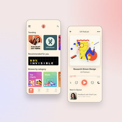 Podcast mobile app adobexd app design audio app branding concept createwithadobexd dailyui design app interface minimal mobile ui music app podcast podcasting ui uidesign uidesigner uiux