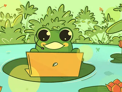 Remote work - Freshcaller blog cover art best shot cute design dribbble employee frog frogs illustration lotus minimal pandemic photoshop pond remote remote work team vector virtual