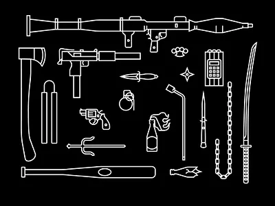 DangerousDoodlin2 iconography illustration katana mac10 mallninja molotov ninja rpg vector weapons