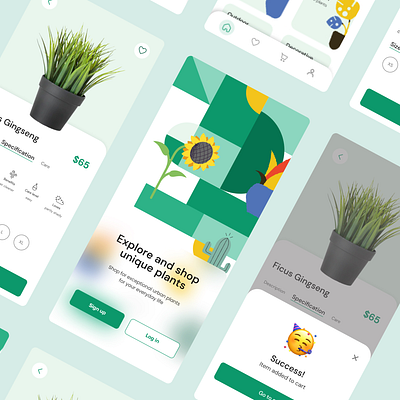 Plant Shop Mobile app ui abstract app branding colorful design illustration minimal mobile plant app ui ux vector