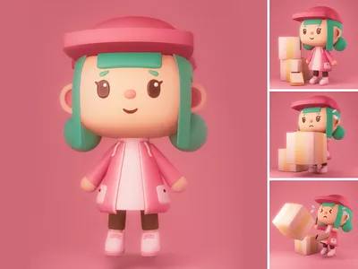 Courier 3d blender branding character colourful uidesign