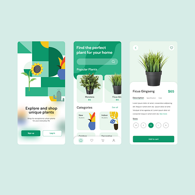 Mobile app dashboard mobile description mobile mobile app ui design navigation onboarding online shop plant shop plants product page