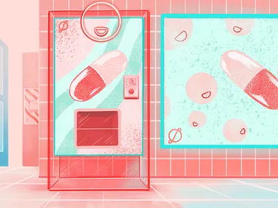 Mall #2 - environment concept color concept concept art game game design illustration pastel pills texture vendingmachine