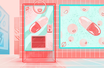 Mall #2 - environment concept color concept concept art game game design illustration pastel pills texture vendingmachine