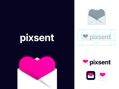 pixsent app logo brand brand design brand identity branding design heart heart logo logo logoconstruction logodesign logogrid logotype love lovelogo mark sex sexting typogaphy vector