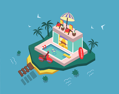 Villa in Bali isometric style asia asian bali balinese beach design house illustration isolated isometric isometry relax sea surfing swimming tour tourism travel vector villa