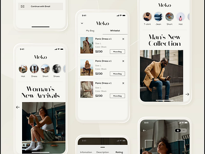 Meko Fashion app branding desgin fashion fashion app fashion brand fashion design flat kit logo ui ui design uiuxdesign